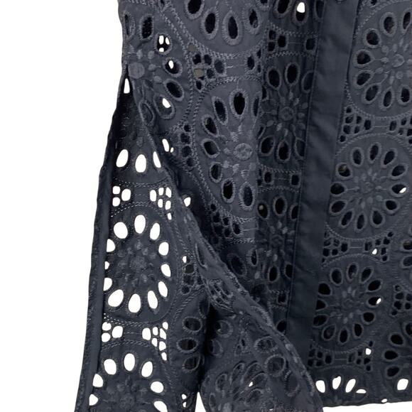 Ming Wang Floral Eyelet Long Tunic Top Size M Black Duster Buttons Lace - Picture 3 of 7